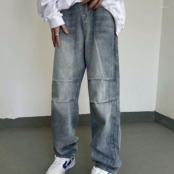 Jeans Masculino Foufurieux Calças Masculinas de Perna Larga Hip Hop Casual Straight Baggy Denim Calças Streetwear Skateboard Calças Neutras Tamanho Grande