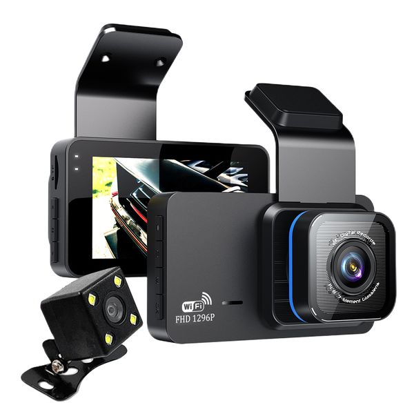 Wi -Fi Car DVR 3,0 -дюймовый экран 1296p с двойной линзой задний вид приборной панель камеры камеры видео камера 24 часа монитора парковки Al678105755411