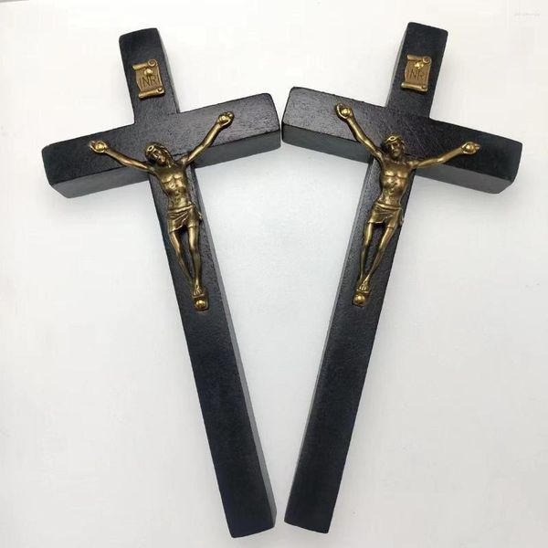 Charms 6,3 14,4cm Crucifixo de madeira feito à mão Cristo sofrendo imagem Oração Mão segurando pingente de cruz