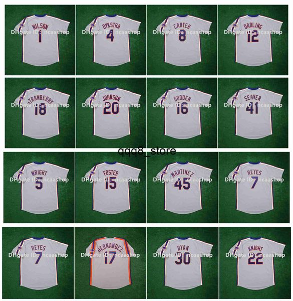 qq88 Vintage 1986 Baseball Jersey 25. Patch Mookie Wilson Dykstra Keith Hernandez Gary Carter Darryl Strawberry Tom Seaver Wright Grau