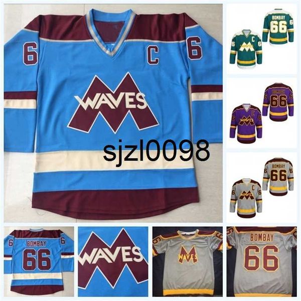 Sj98 Stitched 66 Gordon Bombay Gunner Stahl Mighty Ducks Waves Hockey Jersey Personalizado com costura dupla Nome Número MUITO RARO SEM RESERVA Jersey