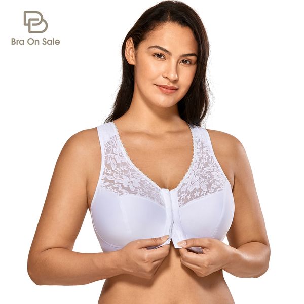 Bras Women's Full Lopage Wire Floral Cloral Lace Plus Size Front Crower Bra Bra Cotton Racerback Белый черный бежевый нижнее белье dd e f g h 230603