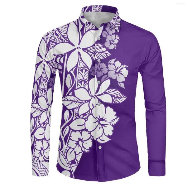 Camisas casuais masculinas Polinésia Tribal Pohnpei Totem Estampas de tatuagem Gola em pé Masculino Manga comprida Top Verão Homme Multicolor