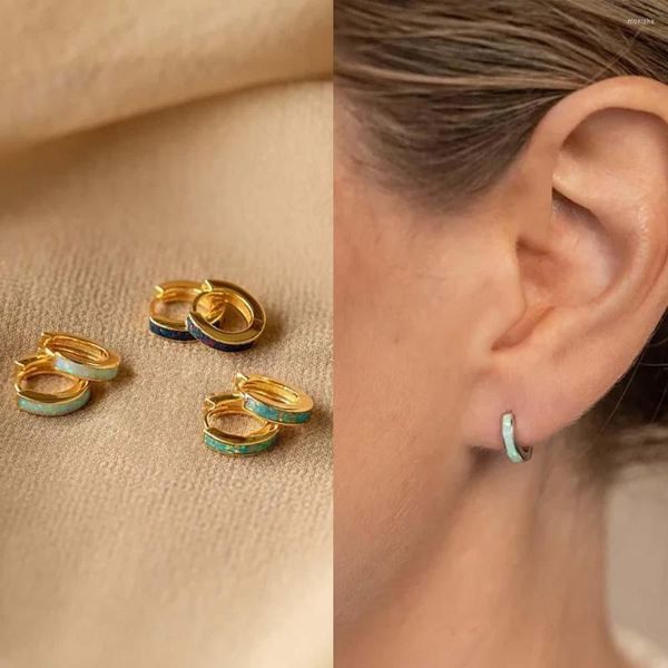 Çember küpeler kmokn opal kakma huggie kadınlar için yangın zarif el yapımı değerli taş moda takı
