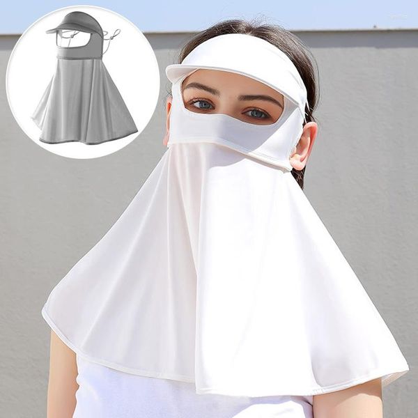 Cappelli a tesa larga Summer Womens Face Mask Sun Hat Outdoor Anti-UV Neck Cover Parasole traspirante in seta