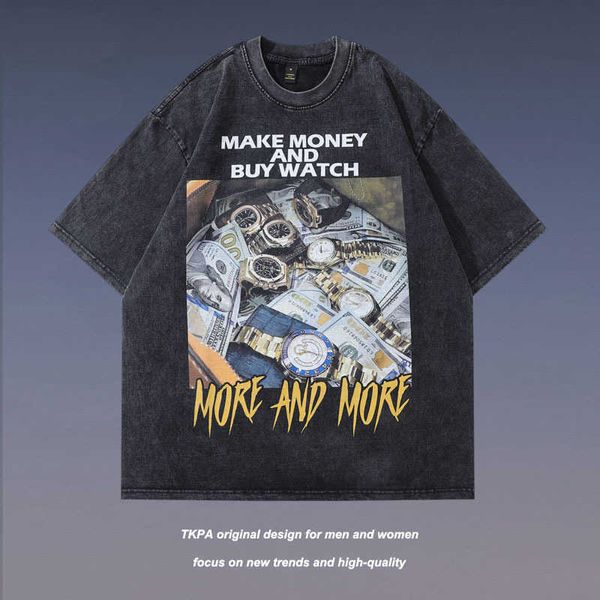 TKPA Gangster Baskılı Yarım Kollu T-Shirt Erkekler Hip Hop Eski Kısa Kollu Tişört