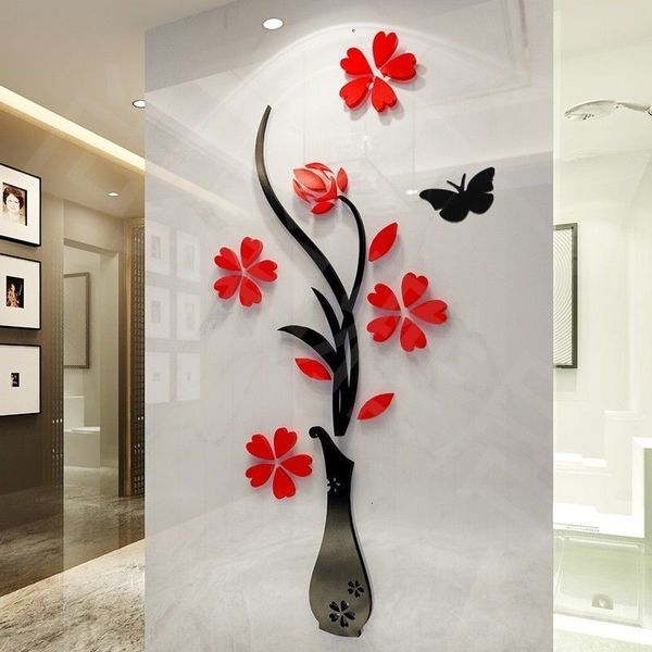 Adesivos de parede Multipeça Vaso de flores 3D Acrílico Decoração Adesivo DIY Art Poster Decoração para casa quarto Wallstick no 230603