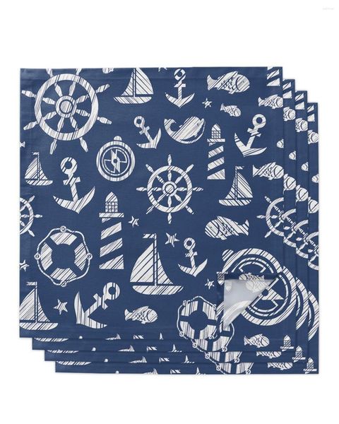 Guardanapo de mesa 4 peças navio azul escuro farol âncora quadrado 50 cm decoração de casamento pano cozinha jantar servindo guardanapos