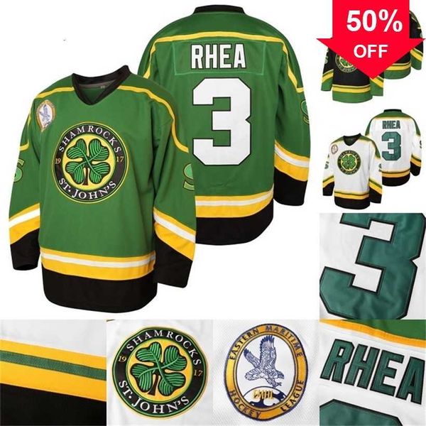 Mag Mit Herren #3 Ross Rhea St. John'S Shamrocks Hockey-Trikot, 100 % genähte Hockey-Trikots mit EMHL-Aufnäher, S-XXXL