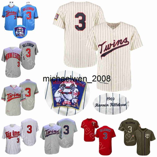 Mi208 Harmon Killebrew Trikot 1969 Cremefarbener Nadelstreifen 1972 1987 Grauer Nadelstreifen 1991 Weißer Nadelstreifen Blauer Pullove Salute to Service Red Player