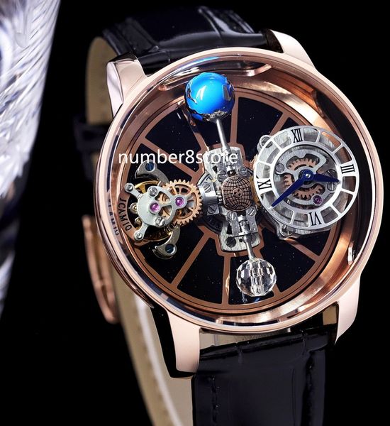 Astronomia Tourbillon Globe Erkekler İzle 18K Gül Altın Hiphop Lüks İskeletleştirilmiş Kadran Otomatik Movment Safir Kristal Büyük Boy İsviçre Spor Kol saati 4 Renk