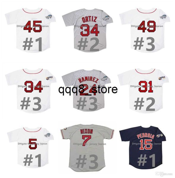 qq88 Vintage David Ortiz 2004 World Series Baseball Jersey Manny Ramirez Jason Varitek Dustin Pedroia Trot Nixon Garciaparra Mike Lowell Pedro Martinez Tim Wakefie