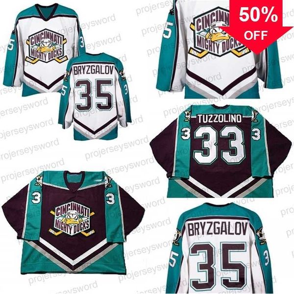 Mag Mit 1999-2000 Cincinnati Mighty Ducks Jersey Hockey 8 Sean Avery 33 Tony Tuzzolino 35 Iilya Bryzgalov Duck Maglie da hockey su ghiaccio Nero Bianco S-3XL