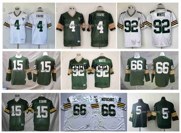 qq8 Throwback Football Jersey Reggie Blanc Brett Favre Paul Hornung Bart Starr Ray Nitschke MN Vert Blanc Taille M-XXXL