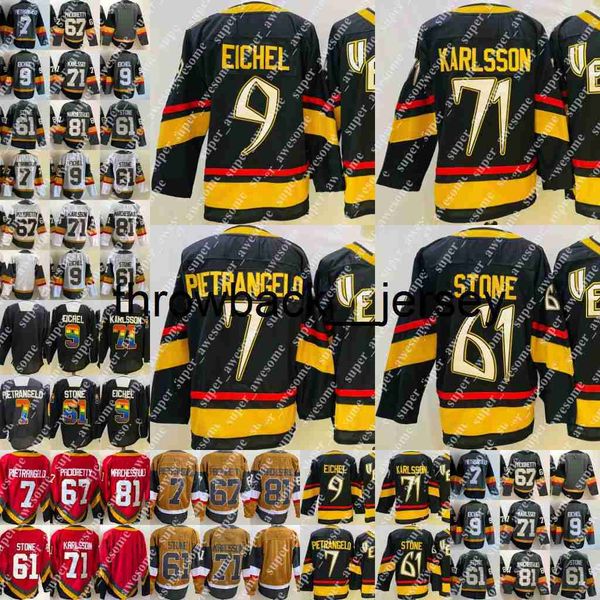 Thr 9 Jack Eichel Trikot 7 Alex Pietrangelo 71 William Karlsson 61 Mark Stone Jonathan Marchessault Schwarze Hockey-Trikots Gold Grau Weiß Rot genäht