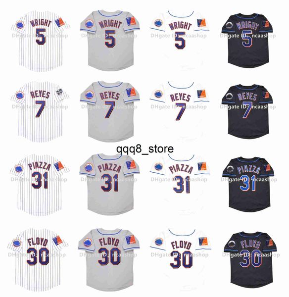 QQ88 Vintage 2004 40th Patch Baseball Jersey 5 David Wright 7 Jose Reyes Mike 31 Piazza 30 Cliff Floyd Bianco Black Grey Size S-XXXL