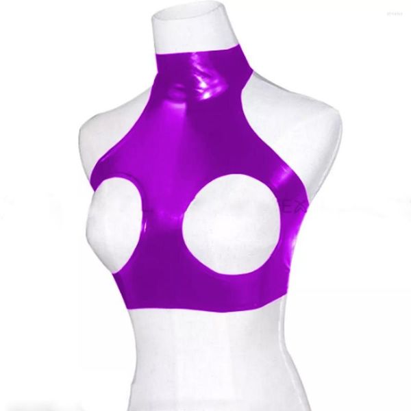 Damen-Tanks, exotischer BH mit offenem Körbchen, PVC-Tanktops, Übergröße, Ausschnitt, rückenfrei, sexy Top, Dessous, Wet-Look, bauchfrei, einfarbig, einzigartig