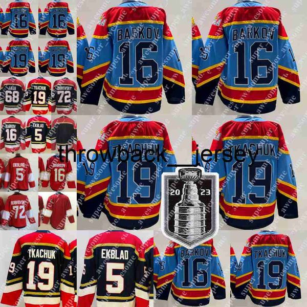 Thr 2023 Stanley Cup Final Patch 16 Aleksander Barkov Trikot 19 Matthew Tkachuk Sergei Bobrovsky Aaron Ekblad Hockey Trikots Hellblau Rot Marineblau Weiß genäht