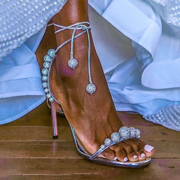 Tasarımcı Sandals Aquazzura Tasarımcı Ayakkabı Timsah Clog Creators Lab Crystal Kolye Aksesuarları Stiletto Topuk Kadın Ayakkabı 10.5cm Yüksek Heal Aure Aura Roman Sandal 35-42