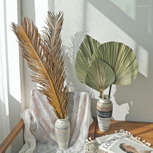 Flores decorativas 1pc Plantas Naturais Palma Grande Folha de Ventilador Seca Arte para Festa Pendurado na Parede Decoração de Casa Arranjo de Casamento