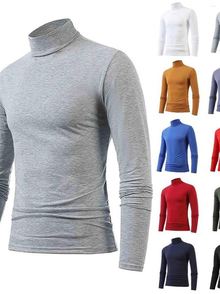 T-shirt da uomo Uomo Inverno Caldo Collo alto Tshirt Intimo termico Uomo Basic Pullover Dolcevita Camicia tinta unita T-shirt a maniche lunghe Camiseta