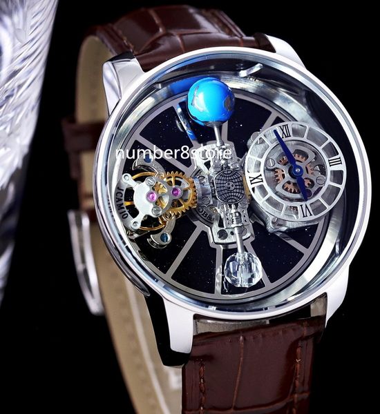 Lüks astronomia tourbillon globe erkekler izle paslanmaz çelik iskeletli kadran otomatik movment safir kristal büyük boy İsviçre spor kol saati 7 renk