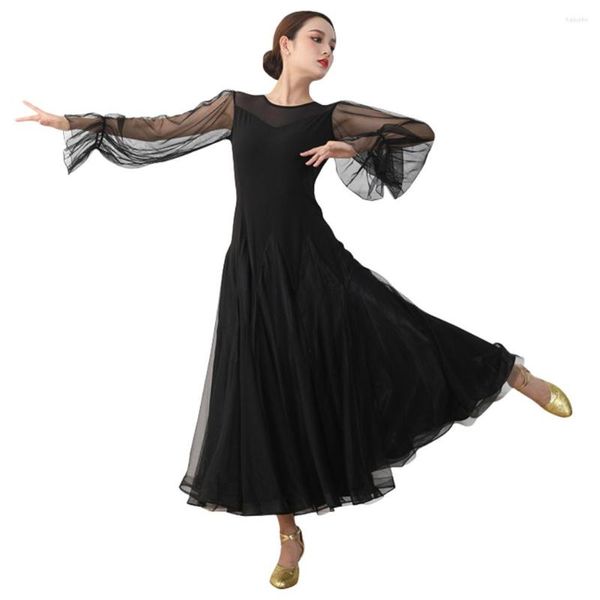 Bühnenkleidung, Spitze, Spleißen, großer A-Saum, Ballsaal-Tanzkleid für Damen, Standard-Social-Tango-Walzer-Kostüme Spanisch