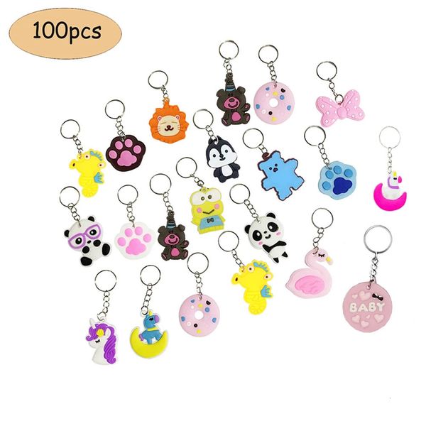 Portachiavi in peluche 100 PZ Cartoon Anime Portachiavi Favore di partito Portachiavi carini PVC all'ingrosso Pendenti colorati Portachiavi regalo Charms per vacanze Set 230603