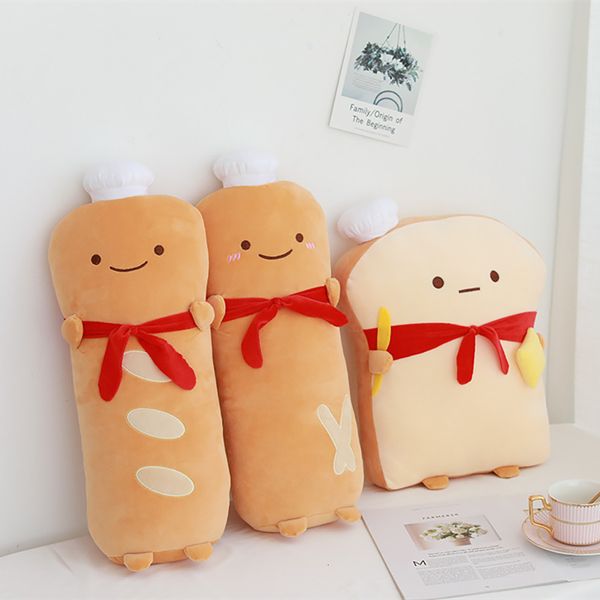 Bambole di peluche Cute Mr Chef Frech Baguette Rectangle Throw Pillow Farcito Cartoon Food Toy Lady Toast Bread Hug Bed Decor Cushion 230603