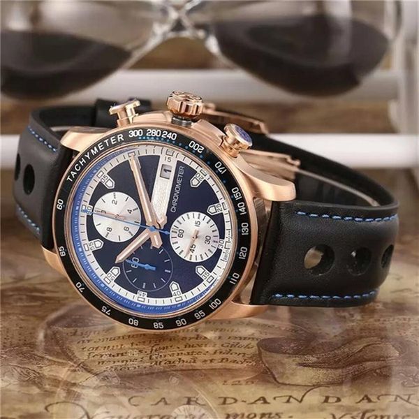 Luxusuhr für Herren, Quarz-Stoppuhr, Herren-Chronograph, Edelstahl-Armbanduhr, Lederarmband, CP21222L