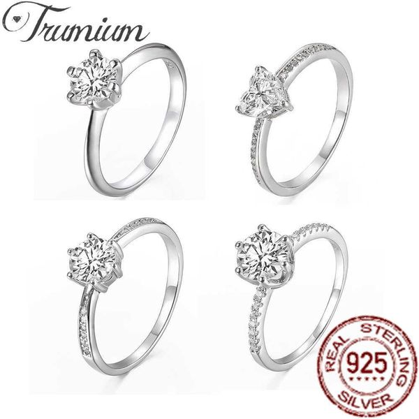 Solitaire Ring Trumium 925 Стерлинговое серебро изысканная мода Sparkling 5a цирконы для женщин Классическое свадебное обручальное кольцо невесты Z0603