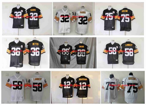 qq8 Retroceso Camiseta de fútbol Franco Harris Jerome Bettis Jack Lambert Joe Greene Mel Blount Webster Terry Bradshaw Rod Woodson Troy Polamalu Hines Ward Lynn Swann