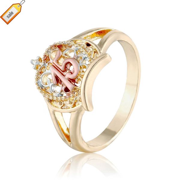 Elfic Religious Virgin Fashion Crown Dreifarbiger Ring für 15-jährige Erwachsene, Geschenk CHRISTIAN, trendige Verlobungsringe für Frauen, Zirkon