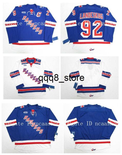 qq88 Camisas OHL KITCHENER RANGERS personalizadas 92 GABRIEL LANDESKOG Azul Branco Personalizado Qualquer Nome Número 100% Costura Camisas de Hóquei Personalizadas