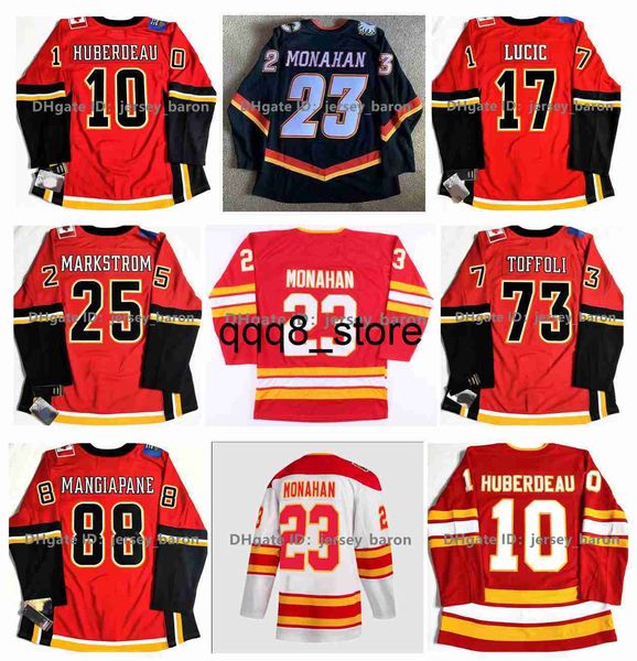 qqq8 Jonathan Huberdeau Maglia da hockey Calgary Tyler Toffoli Sean Monahan Milan Lucic Andrew Mangiapane Jacob Markstrom Rasmus Andersson Mikael Backlund Lindholm