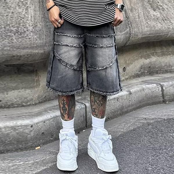 Jeans Masculino Moda Shorts Denim Sólido Masculino Primavera Verão Vintage Rasgado Solto Jean Streetwear Masculino Casual Calça Curta