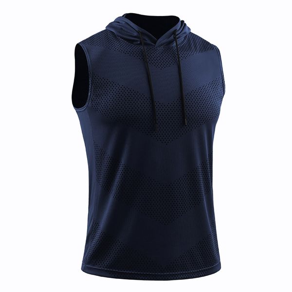 T-shirt da uomo firmata Stampa sportiva Allenamento con spalle larghe con cappuccio, gilet senza maniche, top traspirante da corsa da basket ad asciugatura rapida