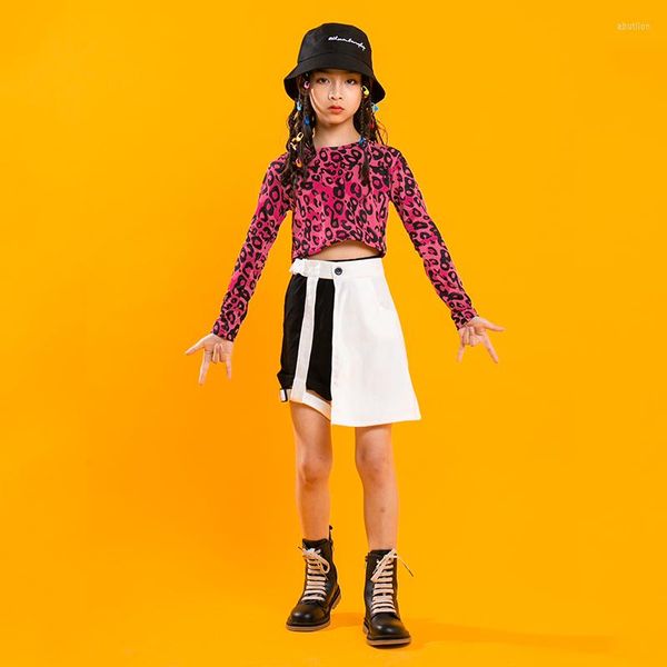 Bühnenkleidung Kinder Konzert Hip Hop Kleidung Leopardenmuster Crop Top Langarmshirt Streetwear Shorts für Mädchen Jazz Dance Kostüm Kleidung