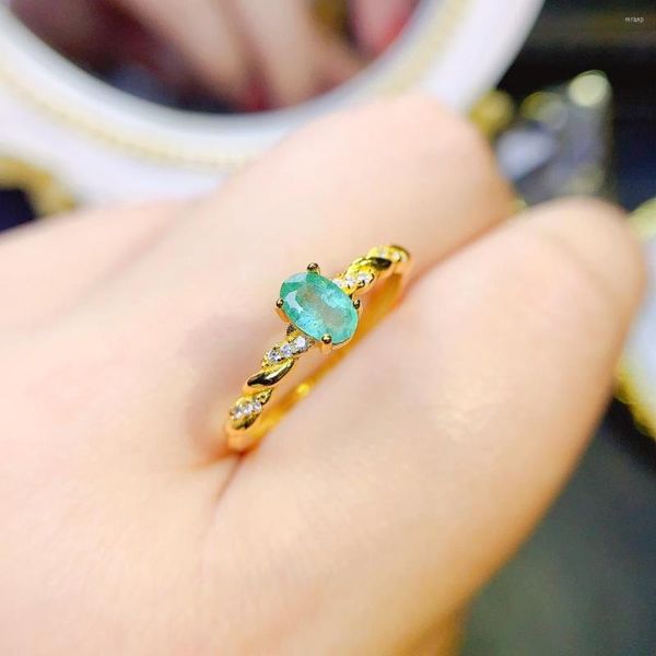 Cluster Rings anel de esmeralda natural prata 925 certificada 4x6 mm pedra preciosa verde presente para menina bonita