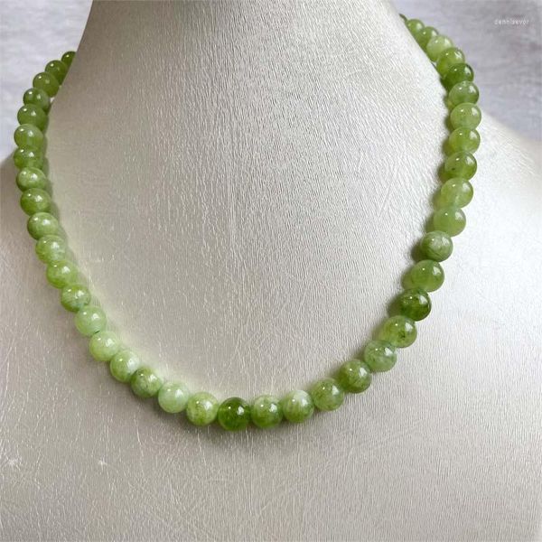 Ketten 8mm Peridot Jade Halskette grüner Naturstein Olivin Schmuck Gesundheitspflege Edelstein Schutz Halsband Heilung Yoga einfach weiblich