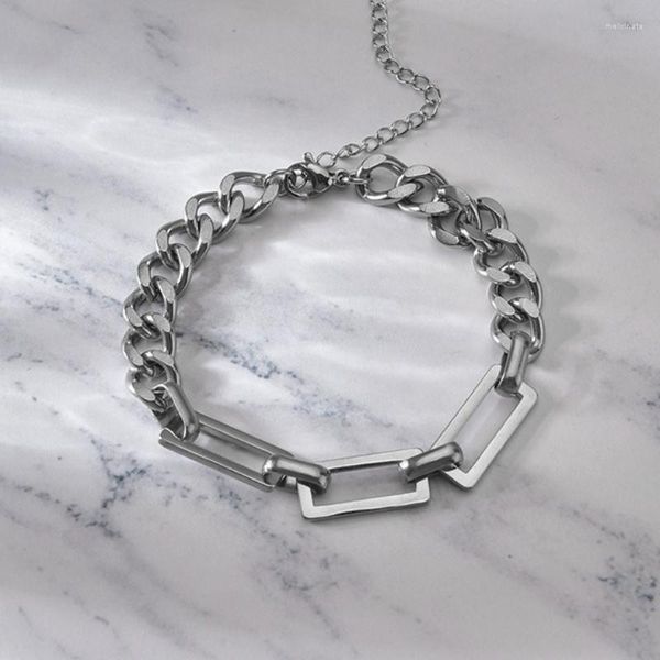 CHARM bilezikler kalça titanyum çelik bağlantı zinciri bilezik erkekler için soğuk metalik ekleme paslanmaz kare mücevher JS-01