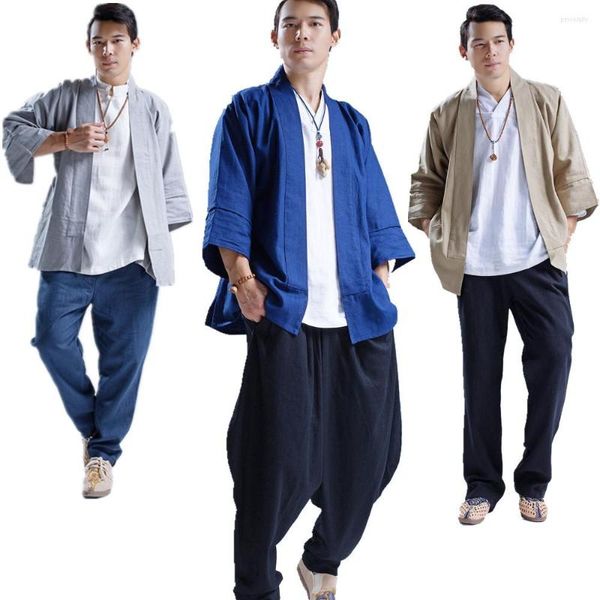 Этническая одежда Мужчина китайская хлопчатобумажная рубашка ханфу с твердым повседневным кардиганом плюс размер xl Свободные тан