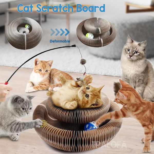 Toys Cat Scratch Board Magic Organ Cat Kratzplatte Katzenspielzeug mit Caip Ball Langable Cats Schleifen Klauen Postkatze Zubehör