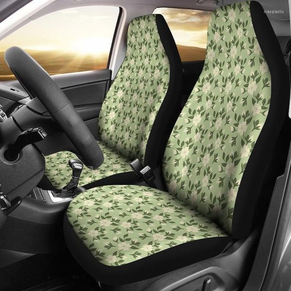 Capas de assento de carro verde menta com padrão de flor de jasmim branco conjunto universal ajuste assentos de balde carros ou SUVs estilo retrô vintage