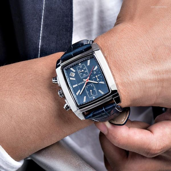 Armbanduhren MEGIR Marke männer Sport Uhr Multifunktions Leder Rechteckigen Kreative Zifferblatt Männer Uhren Leuchtende Reloj Hombre Uhr Männlich