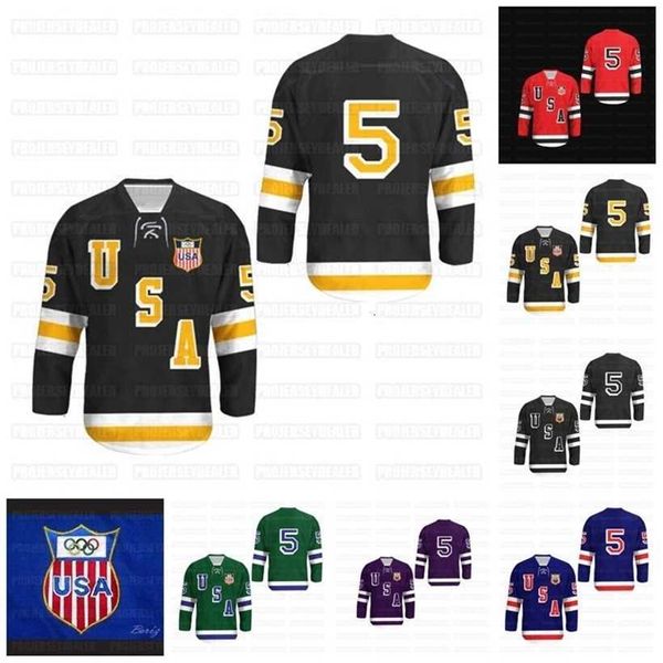 C2604 C202 Mens Womens Youth 1960 Herb Brooks 5 USA Hockey Jersey con Patch borizcustom Maglie Personalizzate Qualsiasi Numero Nome Tutto Cucito Spedizione Veloce