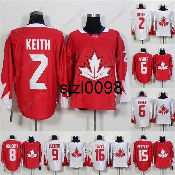 Sj98 2016 World Cup of Hockey Maglie 2 Duncn Keith 6 Shea Weber 8 Drew Doughty 9 Matt Duchene 14 Jamie Benn 15 Ryan Getzlaf Hockey Jersey S-3XL