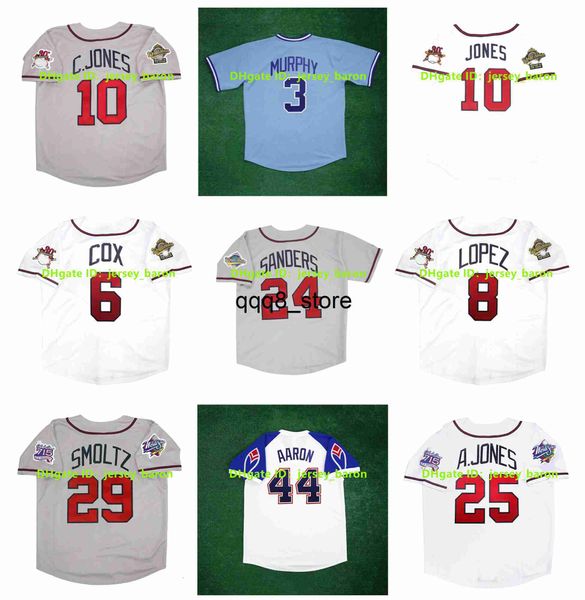 qqq8 1995 World Series Baseball Jersey Chipper Jones Ronald Acuna Jr Dale Murphy Deion Sanders Greg 31 Maddux Hank Aaron Andruw Jones Javy Lopez Ryan Klesko John Smolt