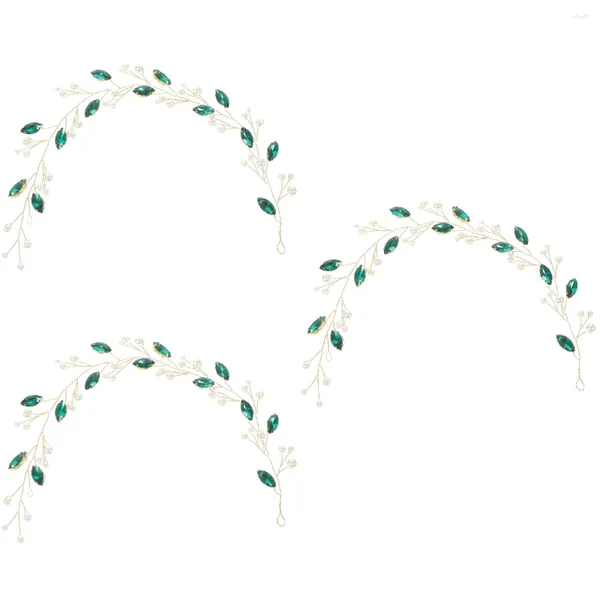 Bandane 3 pezzi Accessori per capelli da sposa con perle Fascia europea americana 30,5x2,5x0,1 cm Trapano di vetro verde Sposa