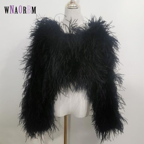 Меховое новое стильное женское пальто 38 см, 100% натуральный страусиный волос, женская сексуальная куртка из настоящего страусиного пера с длинным рукавом